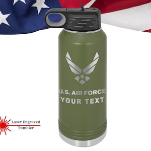 US Air Force Tumbler, Personalized Tumbler Water Bottle, US Air Force Can Cooler, USAF Airman Gifts, Pilot Personalized Water Bottle