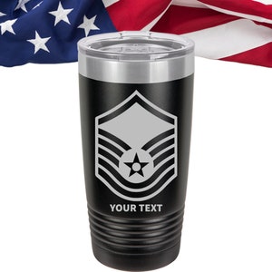 US Air Force Ranks Tumbler, Personalized E-2 to E-9 Tumblers, US Air Force NCO Personalized Can Cooler, Sgt custom Tumbler, Sergeant Tumbler