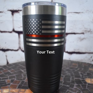 Thin Red Line Tumbler - Fire Fighter Red Line Tumbler laser engraved - US Flag Red Line Polar Camel Tumblers