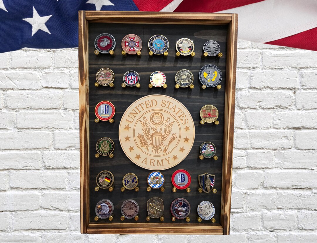 US Army Challenge Coin Display Rack Holder Rustic US Army 9mm Shell ...