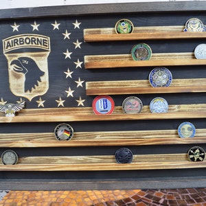 Airborne Challenge Coin Display Rack Holder - Rustic American Flag - Military Coin Display