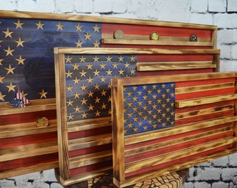 Challenge Coin Display Rack Holder - Rustic American Flag - Military Coin Display - Handmade Custom Coin Flag - Veteran Gift Idea