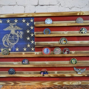 Marines Challenge Münzständer - Rustikale Marines Amerikanische Flagge - Militärmünzen-Präsentation, Ruhestandsgeschenk, veteranen geschenke