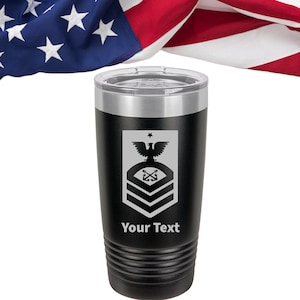 US Navy Ranks Custom Personalized Tumbler, US Navy E3 E4 E5 E6 E7, Senior Chief, SCPO custom tumbler, Navy Cpo Rank insignia, laser engraved