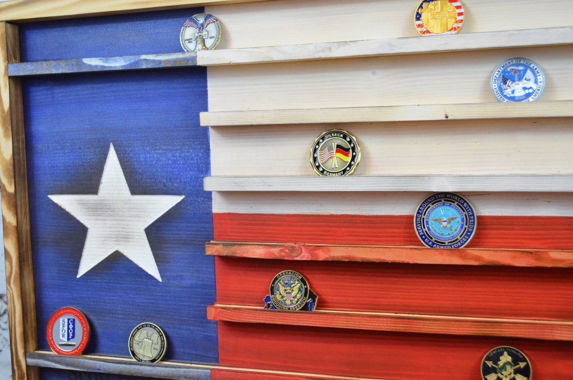 Texas Challenge Coin Display Rack Holder Rustic American | Etsy
