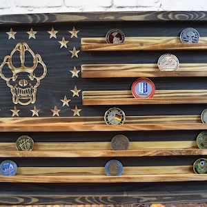 K9 Police Dog Coin Display Rack Holder - Rustic Police American Flag Coin Display