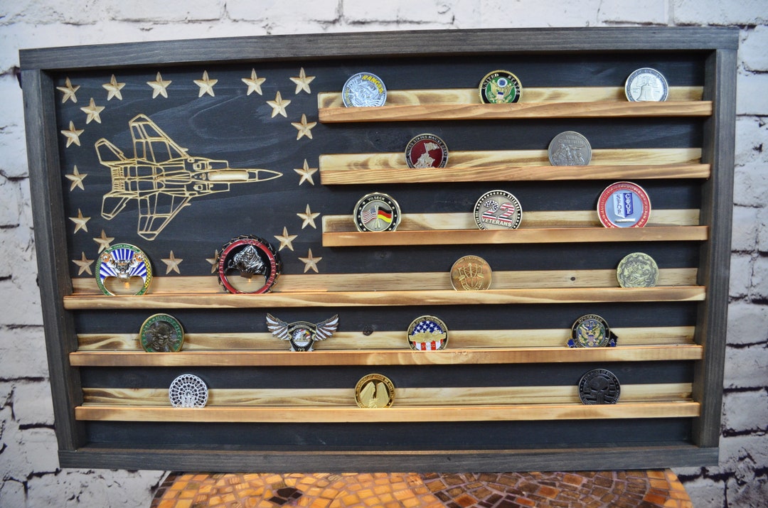 F-15 Airplane Challenge Coin Display Rack Holder - Rustic Air Force ...