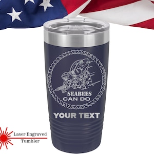 US Navy Seabees Tumbler, Personalized Tumbler, We Build We Fight Tumblers, Seabees Can Cooler, Navy Veteran, Navy Chief