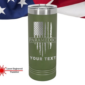 Paramedic Rustic Flag Tumbler, Star of Life Personalized Tumbler, Can cooler Paramedic, Nurse First Responder Gift, medic Travel Mug Gifts