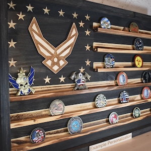 US Air Force Challenge Münzständer - Rustikale amerikanische Flagge - USAF Militärmünzenständer - Geschenk zum Ruhestand - veteran Geschenke