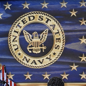 US Navy Veteran Challenge Coin Display Rack Holder - Rustic American Flag - Army Veteran Coin Display
