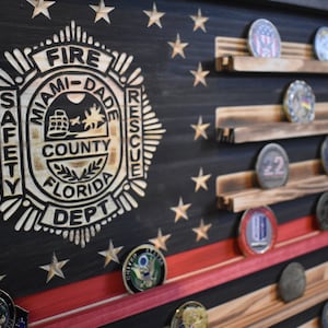 Custom Thin Red Line Coin Display Rack Holder - Rustic Firefighter American Flag Coin Display