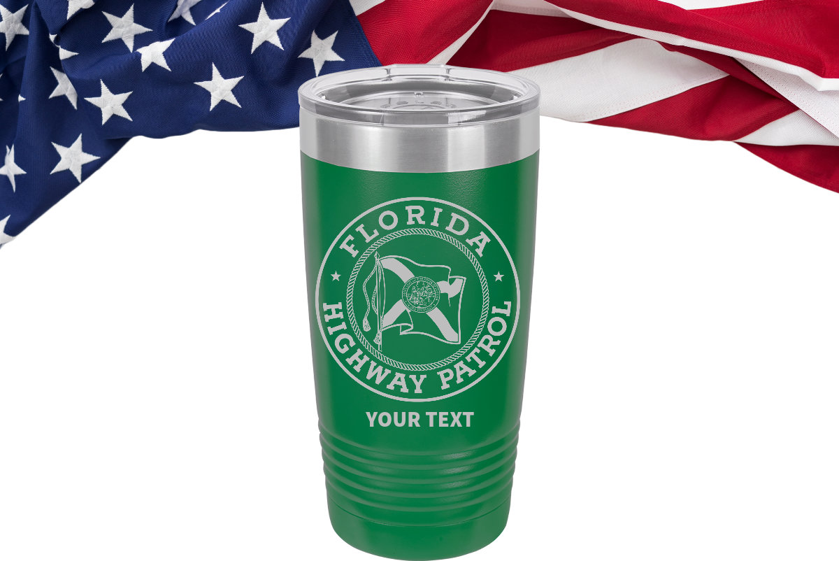 Florida Highway Patrol Badge Laser Engraved Tumbler, Personalized Custom Tumbler, Florida, Sunshine state Insulated laser engraved Tumblers