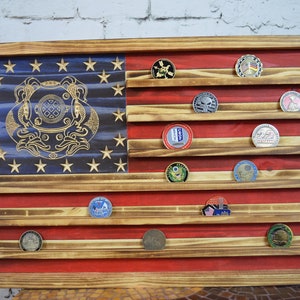 US Navy First Class Diver Challenge Coin Display Rack Holder - Rustic American Flag - Military Coin Display