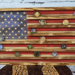 Custom Challenge Coin Display Rack Holder - Rustic American Flag - Military Coin Display - Retirement Gift, Veteran Gifts, Police EMT Fire