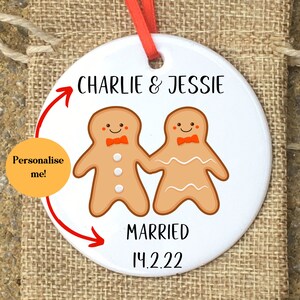 Personalised hanging decoration, wedding gift, Gingerbread man gift, Wedding present, Ceramic ornament, Gift for newlyweds, UK shop