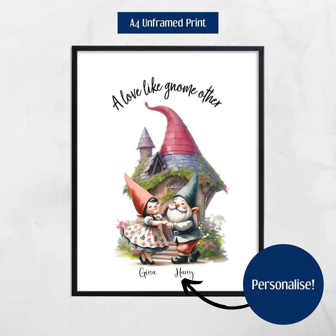 Personalised Print for Couples, Gnome Print, Couples Gift, Valentines