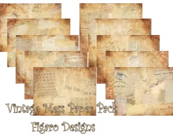 Vintage Mess Paper Pack Junk Journal Digital Kit, Printable Junk Journal Backgrounds, Vintage Collage Junk Journal Papers