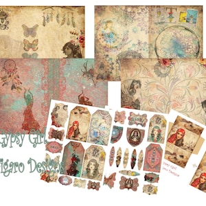 Gypsy Girl Junk Journal Digital Kit, Printable Junk Journal Kit, Vintage Junk Journal Papers y Ephemera, Boho, Boho Junk Journal