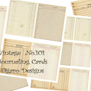 Vintage No.101 Journal Cards Digital Ephemera, Printable Junk Journal Ephemera, Vintage Ephemera, Digital Ledger Papers