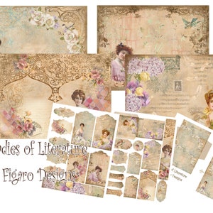 Ladies of Literature Junk Journal Digital Kit, Printable Junk Journal Kit, Vintage Ephemera, Victorian women, bohemian, boho, 1800&#39;s