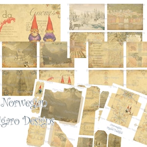 Norwegian Junk Journal Digital Kit, Printable Junk Journal Kit, Vintage Junk Journal Papers and Ephemera, Scandinavian Paper, Viking Gnomes