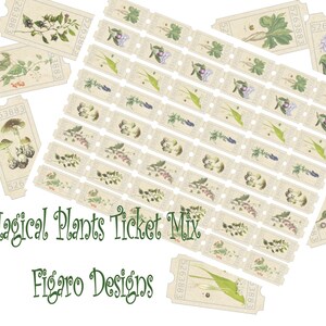 Magical Plants Ticket Mix Digital Ephemera, Printable Junk Journal Ephemera, Vintage Ephemera, jardin de sorcière, Halloween, Botanica,