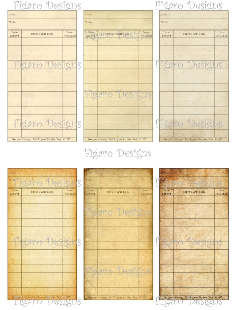 Vintage Library Cards Digital Ephemera Printable Junk Etsy