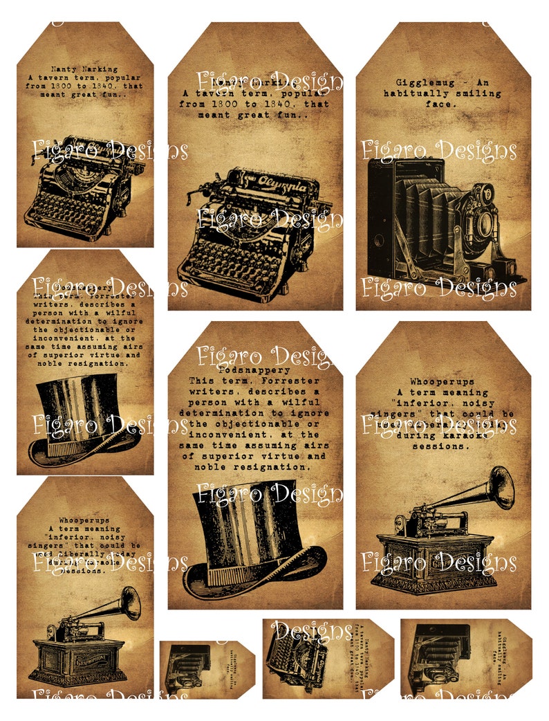 vintage dictionary tags printable junk journal ephemera etsy