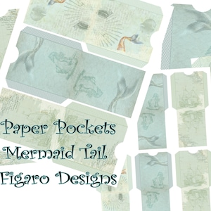 Paper Pockets Mermaid Tail Junk Journal Digital Ephemera Kit, Printable Junk Journal Ephemera, Vintage Ephemera, Ocean, Sea, Nautical, Fish