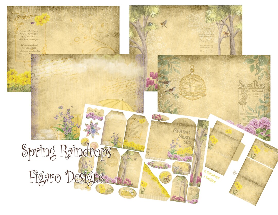 Spring Raindrops Junk Journal Digital Kit, Printable Junk Journal Kit ...