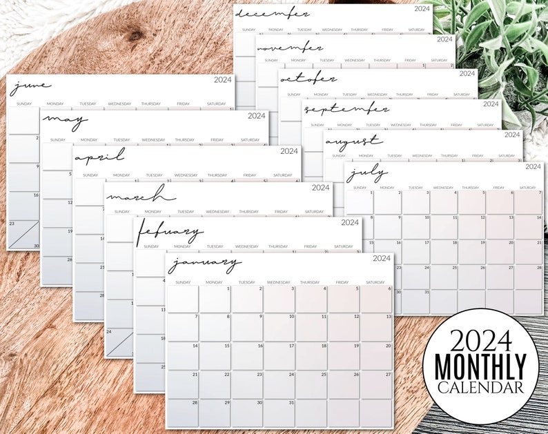 Monthly Calendars 2024 8.5x11 Printable And/or Editable - Etsy