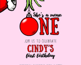 Ella es una malvada - Invitación para la fiesta del primer cumpleaños - Grinch