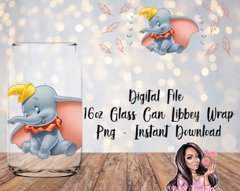 16 oz Digital Glass Can File | Libbey Digital Download | Glass Can | Dumbo | Feather Wrap