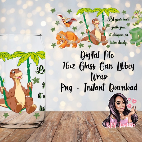 16 oz Digital Glass Can File | Libbey Digital Download | Glass Can | Dino | Favor Gift | Little Foot | Land Before Time UVDTF