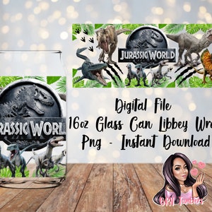 16 oz Digital Glass Can File | Libbey Digital Download | Glass Can | Dino | Trex | Dinosaurs | Blue | Indominous | Mosasaurus