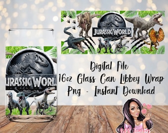 16 oz Digital Glass Can File | Libbey Digital Download | Glass Can | Dino | Trex | Dinosaurs | Blue | Indominous | Mosasaurus