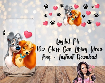 16 oz Digital Glass Can File | Libbey Digital Download | Glass Can | Lady and the Tramp |