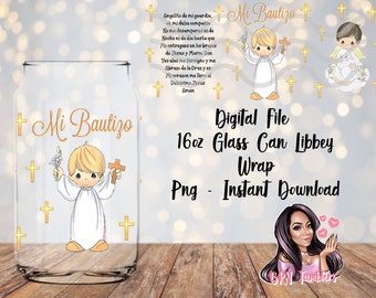 16 oz Digital Glass Can File | Libbey Digital Download | Glass Can | Bautizo | Favor Gift | Precious | Moments UVDTF