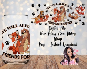 16 oz Digital Glass Can File | Libbey Digital Download | Glass Can | Fox | Hound Gift | Best friends UVDTF