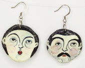 Paper mache Face Earrings, hand painted paper jewelery from Recycled Paper,