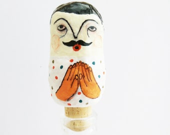 Bottle Stopper with Paper Mache Singing Angel, Eco-friendly gift for wine lovers, home decor
