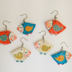 Blue Birds, Hand painted Paper Mache Earrings from Recycled Paper, Upcycled gift for her image 5