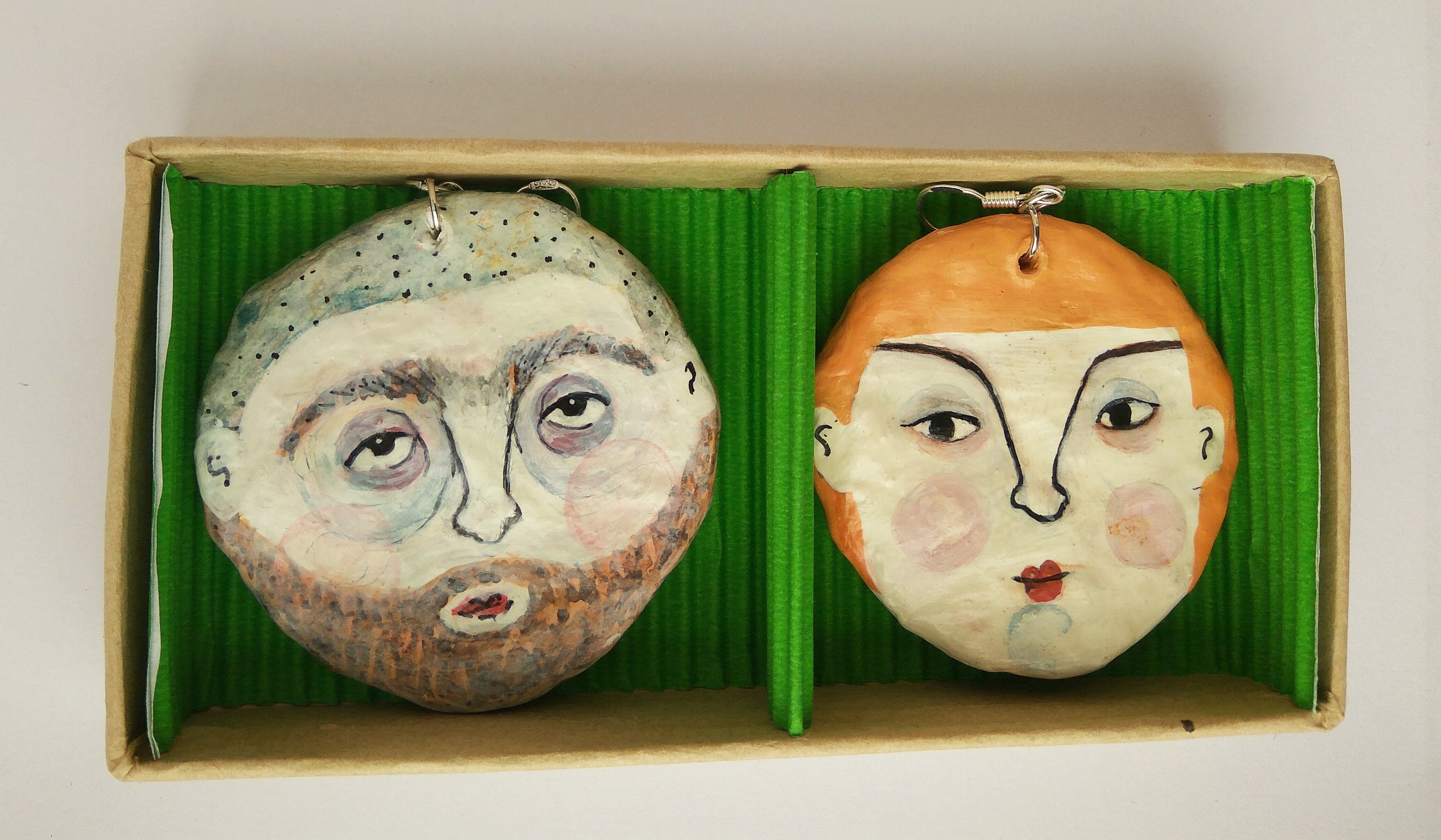 Paper Mache Earrings with Mesh Detail in Nero