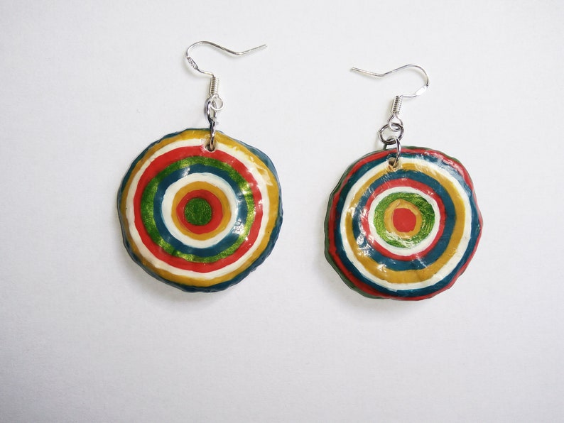 Paper Mache Boule Earrings in Nero Bianco Red main image 1