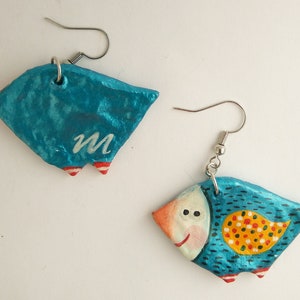 Blue Birds, Hand painted Paper Mache Earrings from Recycled Paper, Upcycled gift for her image 2