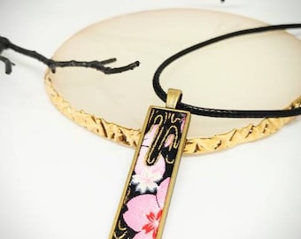 Sakura Kimono Necklace: Geometric Japanese Pendant, Unisex Jewelry
