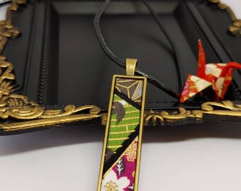 Japanischer Kimono Schmuck, unisex Schmuck, lange geometrische Halskette, Sakura Kimono Anhänger, Geschenk für Freund, Geschenk für Mama, Geschenk für sie