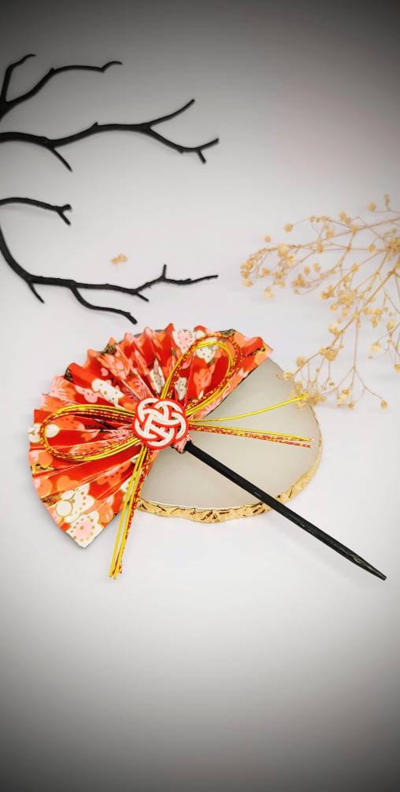 Japanese hair accessories, Origami kanzashi, Hair jewelry, Hair stickschopsticks, Japanese Hair sticks, gift from Japan, gift for her image 3