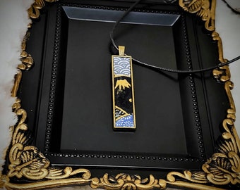 Japanese Kimono Necklace: Mount Fuji Pendant, Geometric Unisex Jewelry